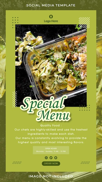 Restaurant special menu design Instagram stories template