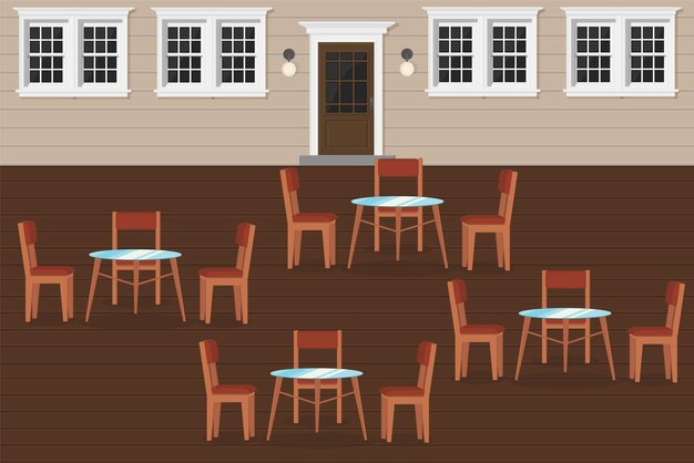 Terrazza ristorante con tavoli e sedie in legno