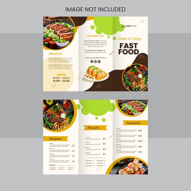 Restaurant trifold brochure design template