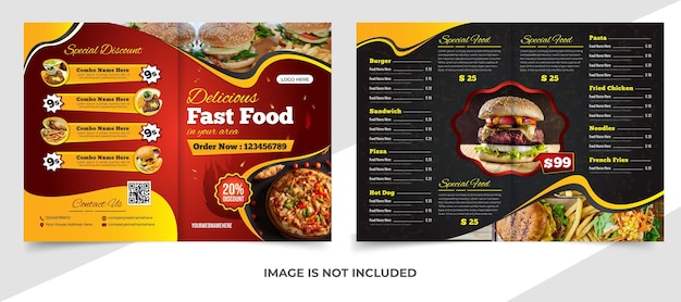 Restaurant tweevoudige brochure Hot Fast Food Menu Smakelijk sjabloonontwerp