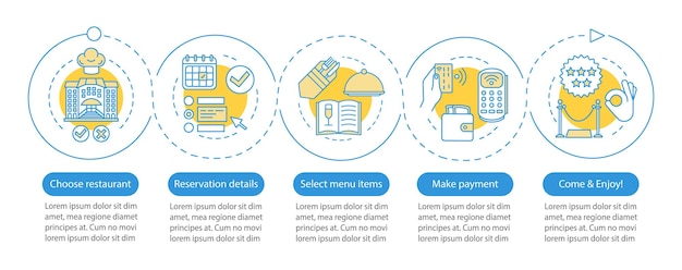 Restaurant vector infographic template Business presentation design elements Guest cafe event Dinner menu Data visualization with five steps and options Process timeline chart Workflow layout