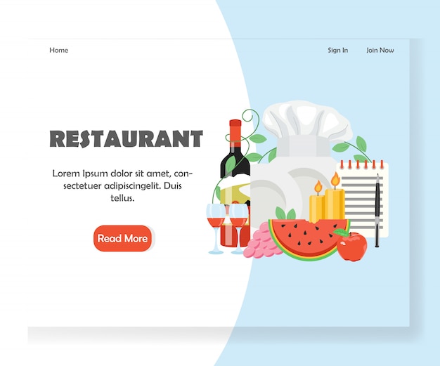 Modello dell'insegna della pagina di atterraggio del sito web di vettore del ristorante