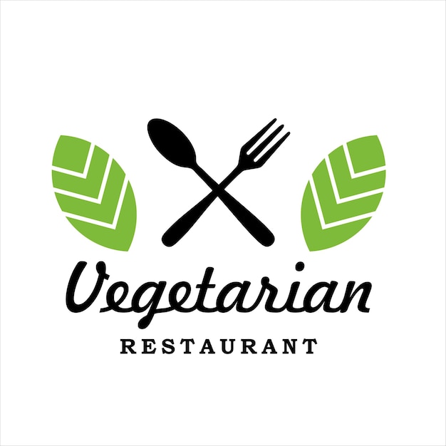 Ristorante vegano con foglie verdi icona dell'etichetta di alimenti biologici