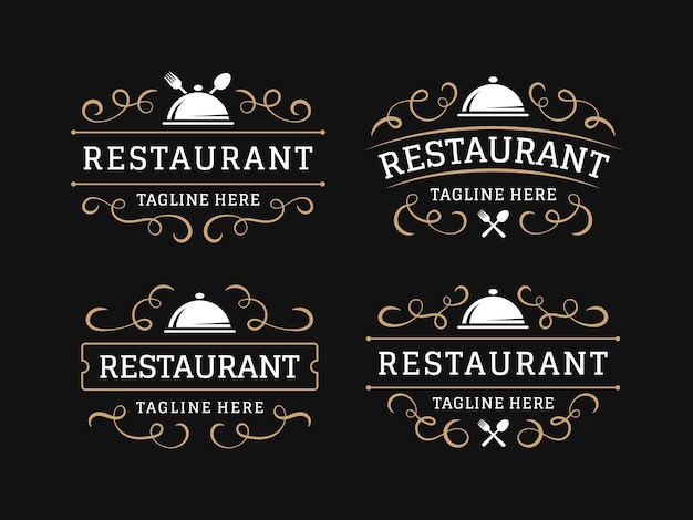 Ristorante logo vintage con fiorire ornamento