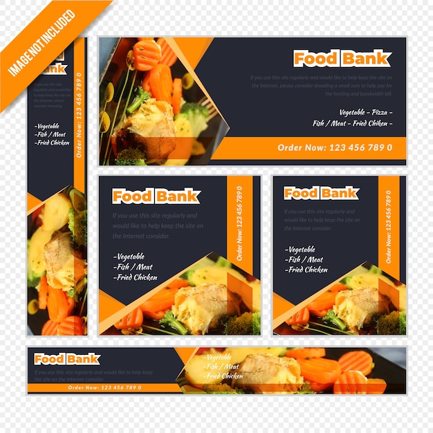 Vector restaurant web banner set for food bank