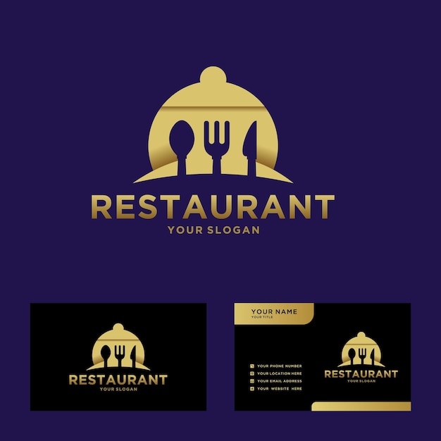 Restaurantlogo met een luxe gouden kleur en visitekaartje