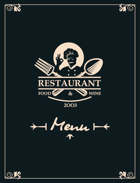 restaurantmenu met keukengerei en chef-kok