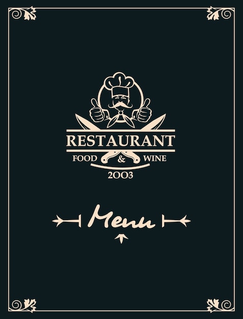 restaurantmenu met keukengerei en chef-kok