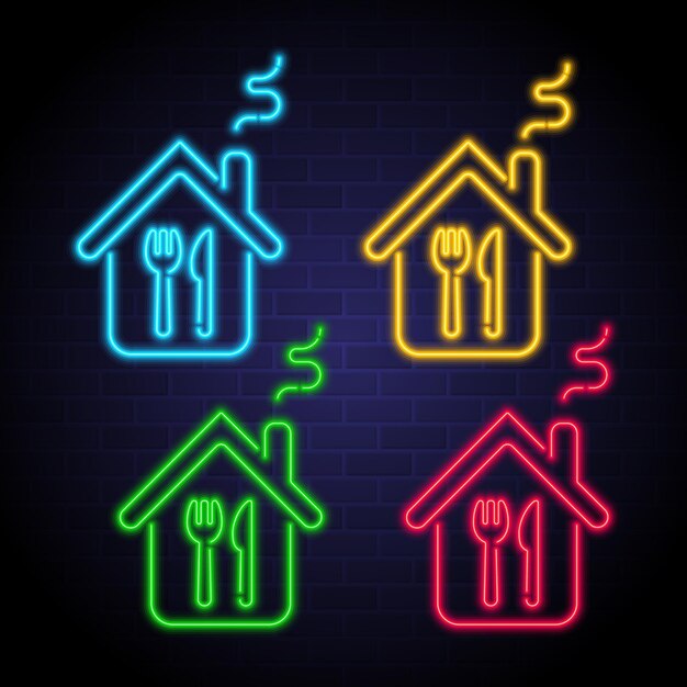 Restaurantpictogram met gloeiend neonlicht