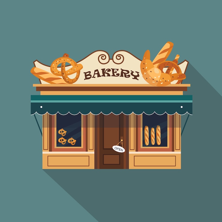 Vector restaurants and shops facade, storefront detailed flat