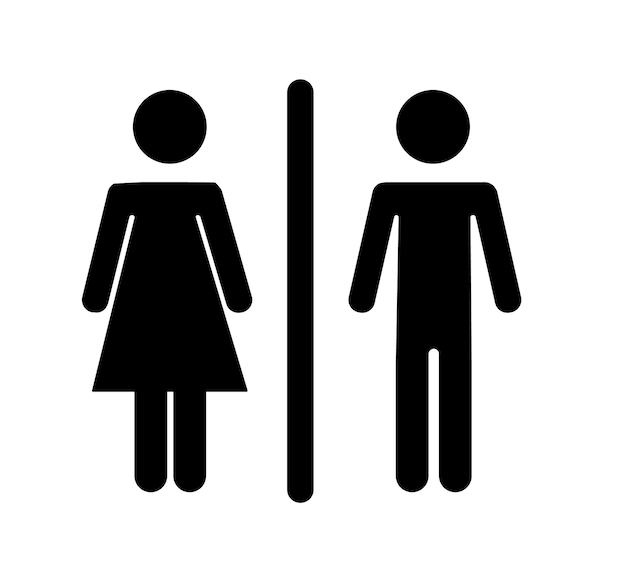 Restroom or bathroom for man and woman to peeing funny vector wc pictogram icon or sign world toilet