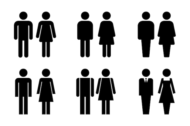 トイレのドアのピクトグラム。女性と男性の公衆トイレの看板