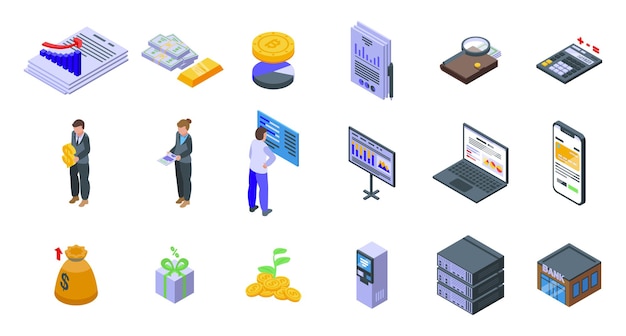 Result money icons set. isometric set of result money vector icons for web design isolated on white background