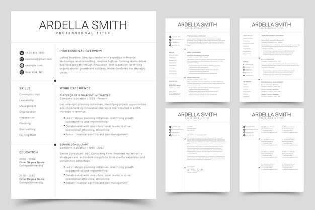 Vettore riprendi e lettera di presentazione modello di cv minimalista