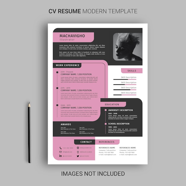 Resume CV modern with black pink color template