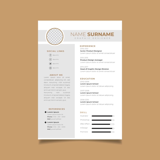 Resume design template minimalist CV. Business layout vector for job applications.