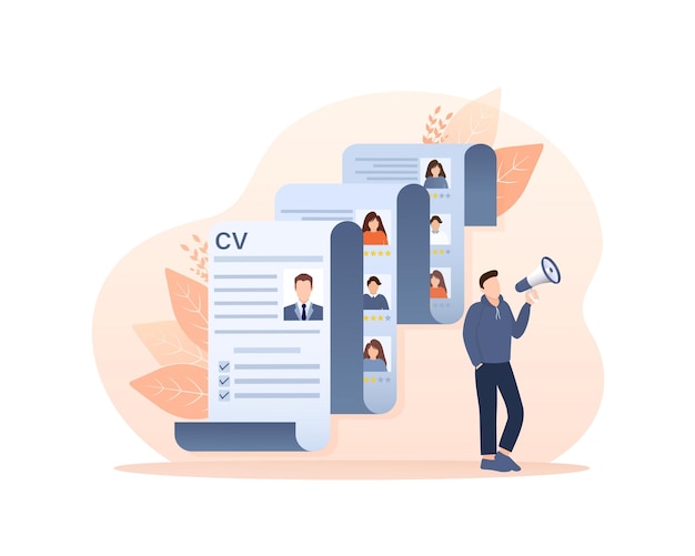 resume people in flat style people are lokking for new hires laptop screen vector illustration