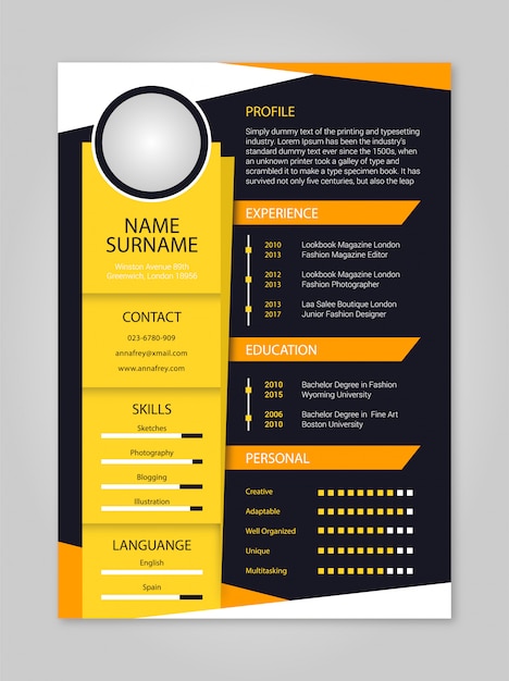 Vector resume simple yellow and orange