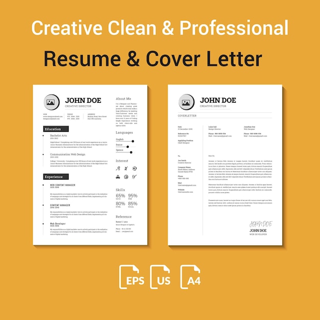 Resume template minimalist cv template modern and clean resume or cv template with a cover letter