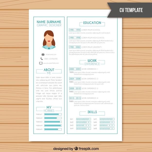 Vector resume template in white color with light blue details