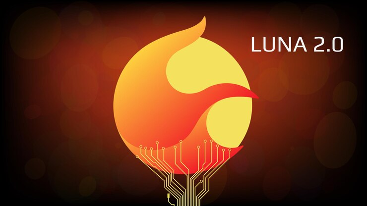 Vector resurrection terra luna 20 token symbol on pedestal of pcb on dark red background cryptocurrency logo icon