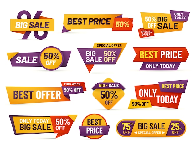 Retail sale tags. cheap price flyer, best offer price and big sale pricing tag badge  isolated  collection