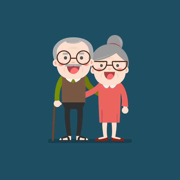 Vector retired elderly senior age couple flat character. grandpa and grandma.