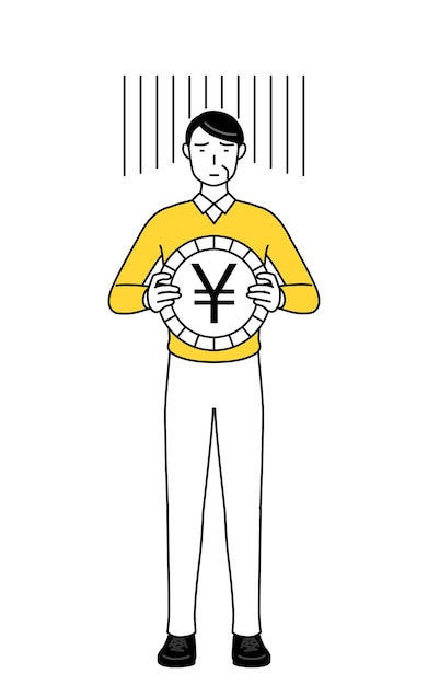 Vector retired seniors middleaged man an image of exchange loss or yen depreciation