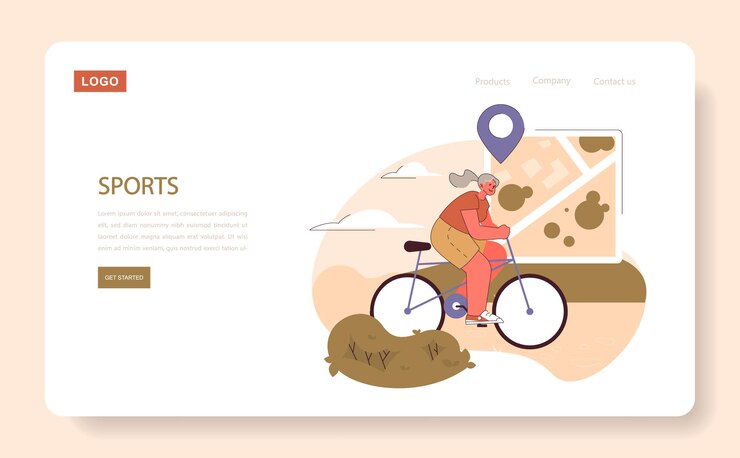Vector retirees activities concept active senior woman enjoys cycling in nature navigating through the park