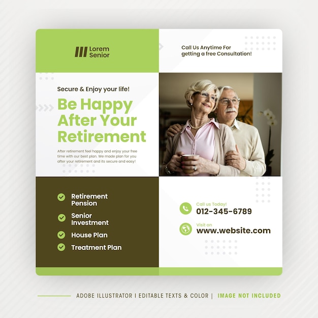 Retirement Planning Social Media post design or Senior investment and insurance post design