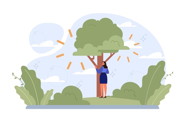 retreat female character enjoying being outside in nature modern practice