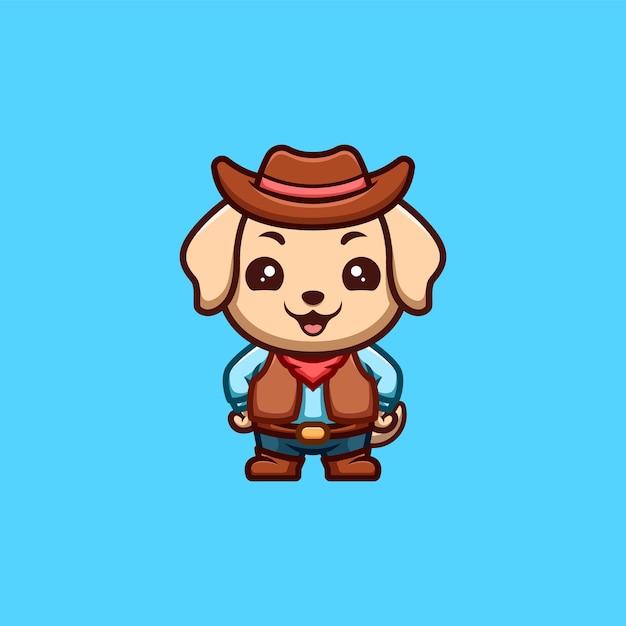 Retriever cowboy cute creative kawaii cartoon mascot logo