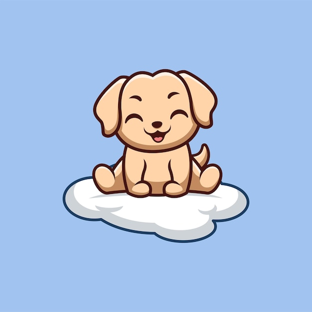 Retriever sitting on cloud cute creative kawaii cartoon mascot logo