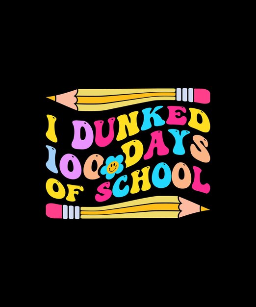 Retro 100 days of school tshirt design