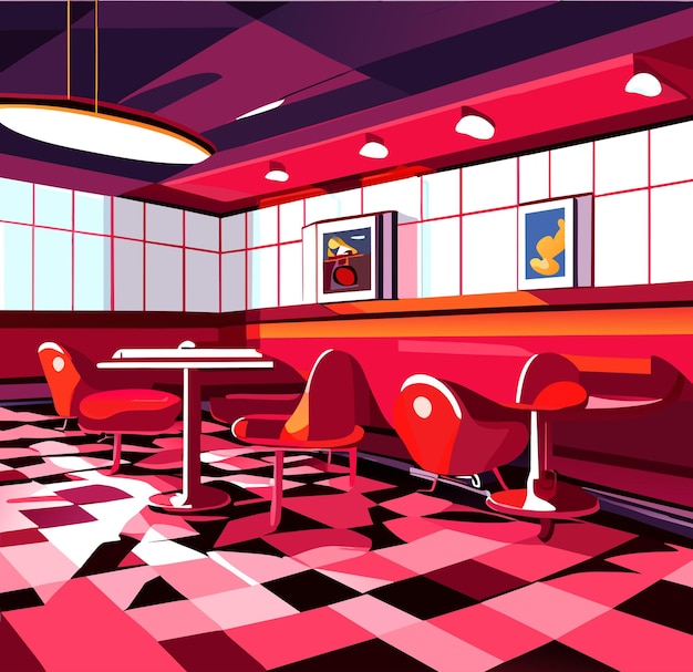 Retro 1950s Diner with Checkered Flooring and Neon Jukebox