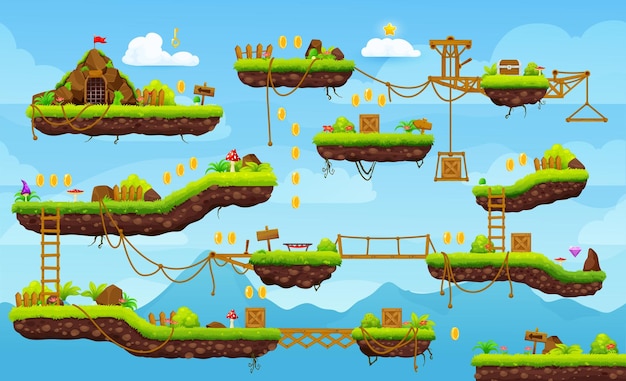 Vector retro 2d arcade game level platforms background