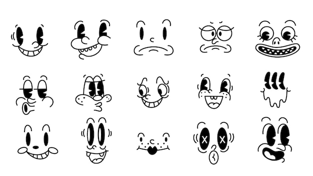레트로 30 년대 만화 및 만화 캐릭터 얼굴 전통적인 마스코트 감정 벡터 요소 빈티지 캐릭터 작성자 Fot 동향 그림