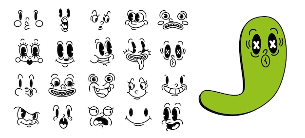 레트로 30 년대 만화 및 만화 캐릭터 얼굴 전통적인 마스코트 감정 벡터 요소 빈티지 캐릭터 작성자 fot 동향 그림