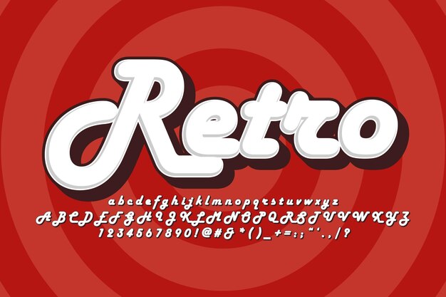 Retro 3d font and alphabet vector template