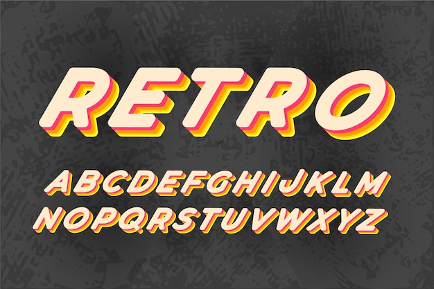 Vector retro 3d letters alphabet with colourful shadow