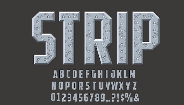 Retro 3d-lettertype gemaakt van roestige metalen streep