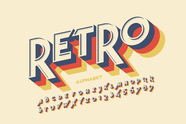 Retro 3D Stereoscopic Letter Font Design Vector