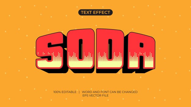 Retro 3d text effect editable says soda on the orange background