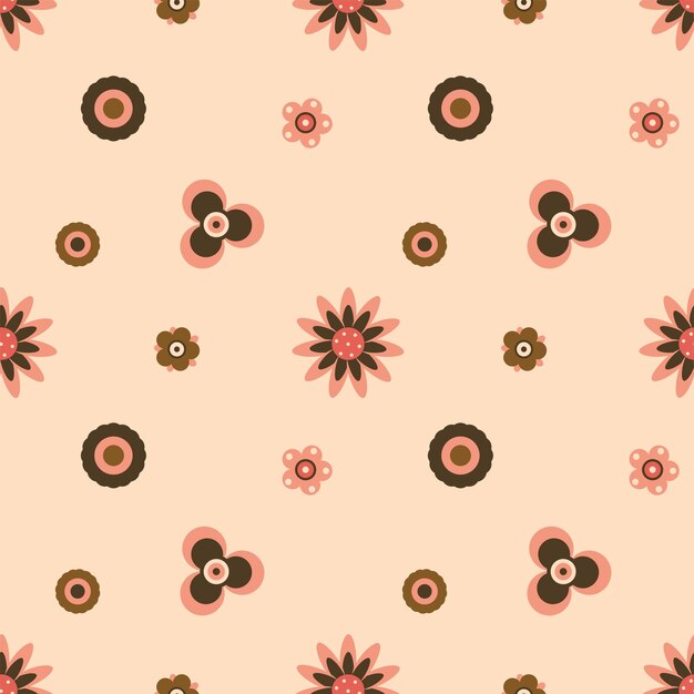 Retro 70's hippie floral pattern background with hippie flowers for fabric nursery wallpaper print