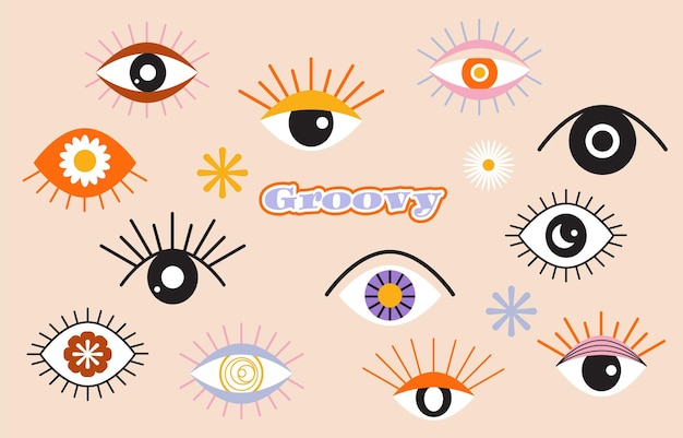 Vector retro 70s and 80s teenager object design in pop and groovy style