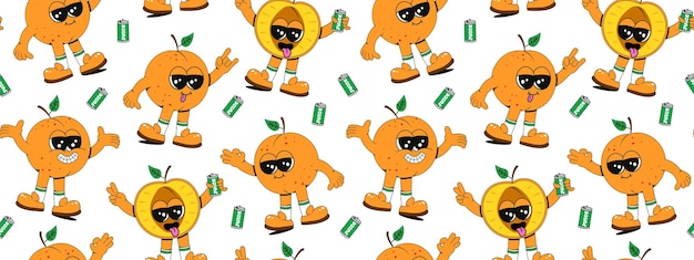 Retro 70s art character label background illustration Fun colorful groovy apricot print