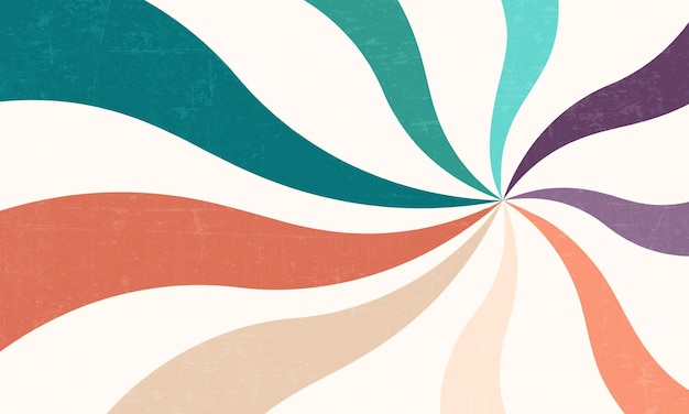 retro 70s background with twisted sunburst vector illustration