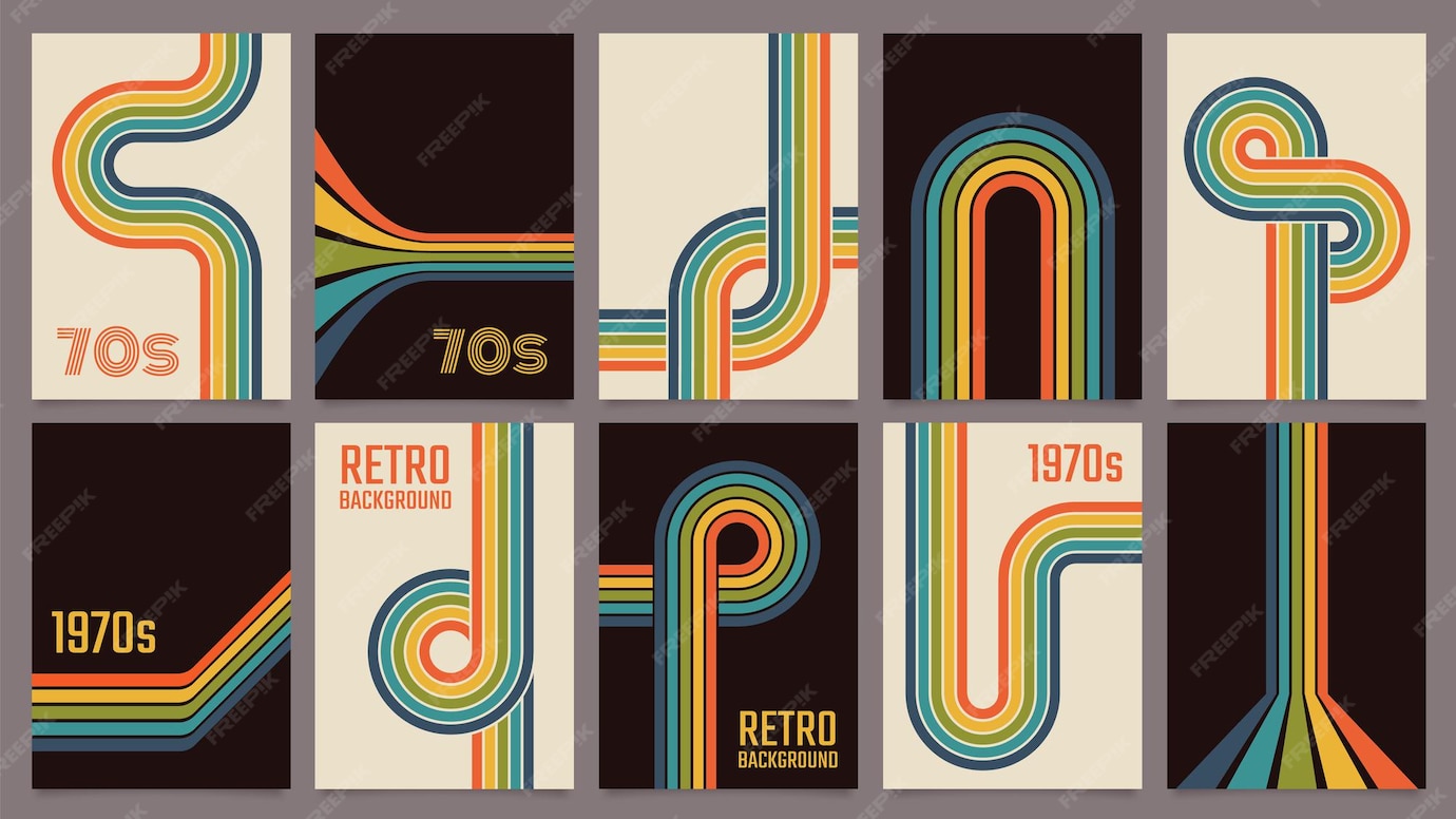 Premium Vector Retro 70s geometric posters vintage rainbow color