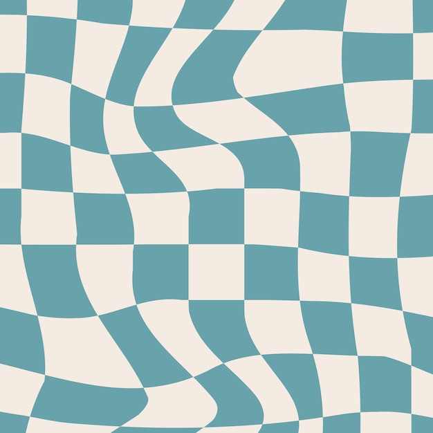 Retro 70s hippie groovy background vector Blue checkered pattern