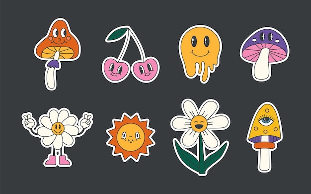 Retro 70s hippie stickers